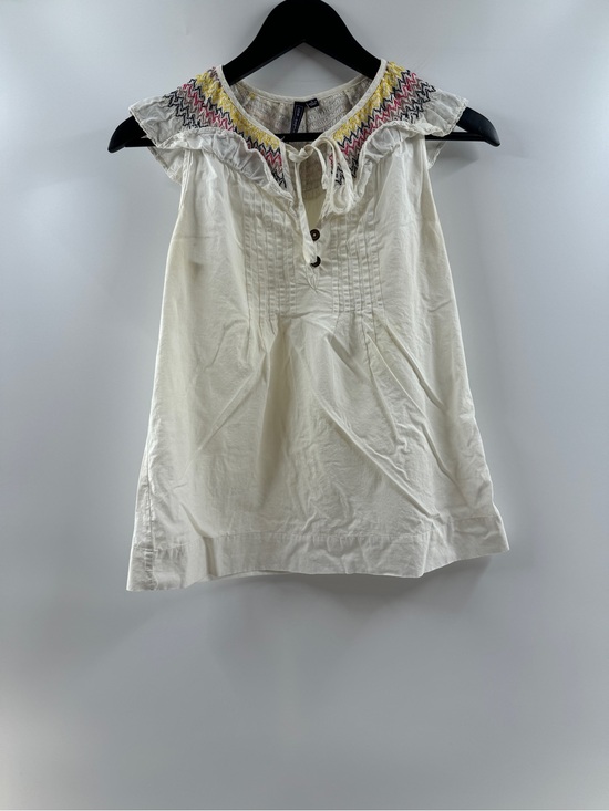 One September Tops - One September Cream Embroidered Ruffle Tank Top – Women's Size 2 (Small)